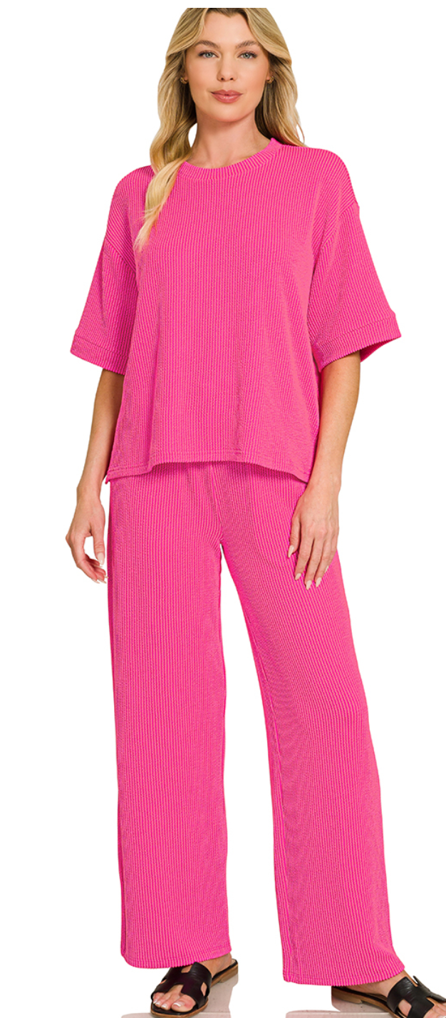 Zenana Ribbed Pants Set