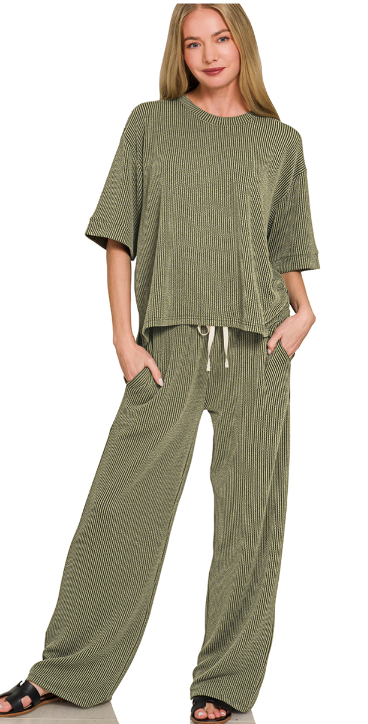 Zenana Ribbed Pants Set