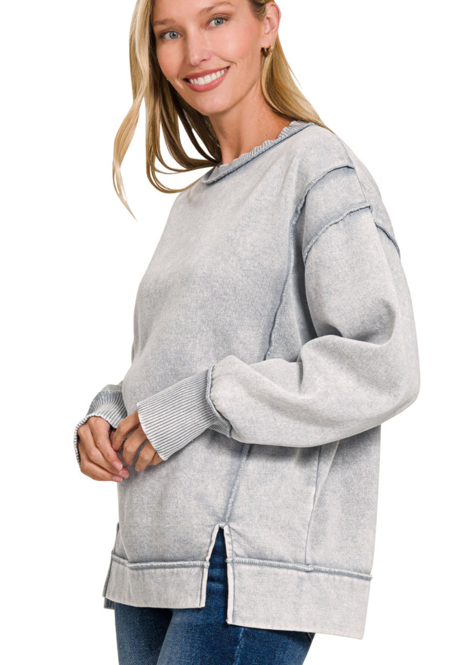 Zenana Acid Wash Fleece Sweatshirt