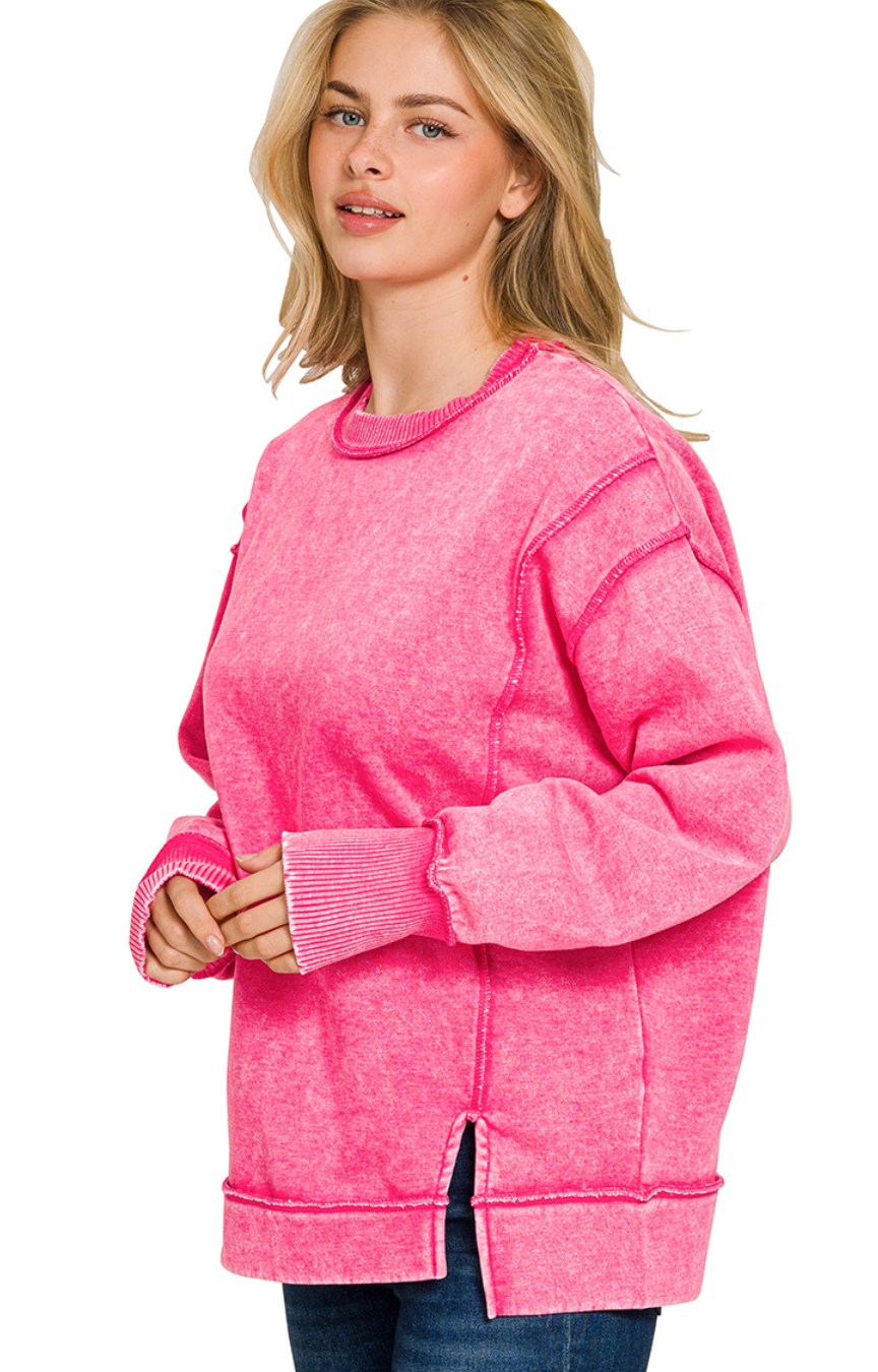 Zenana Acid Wash Fleece Sweatshirt