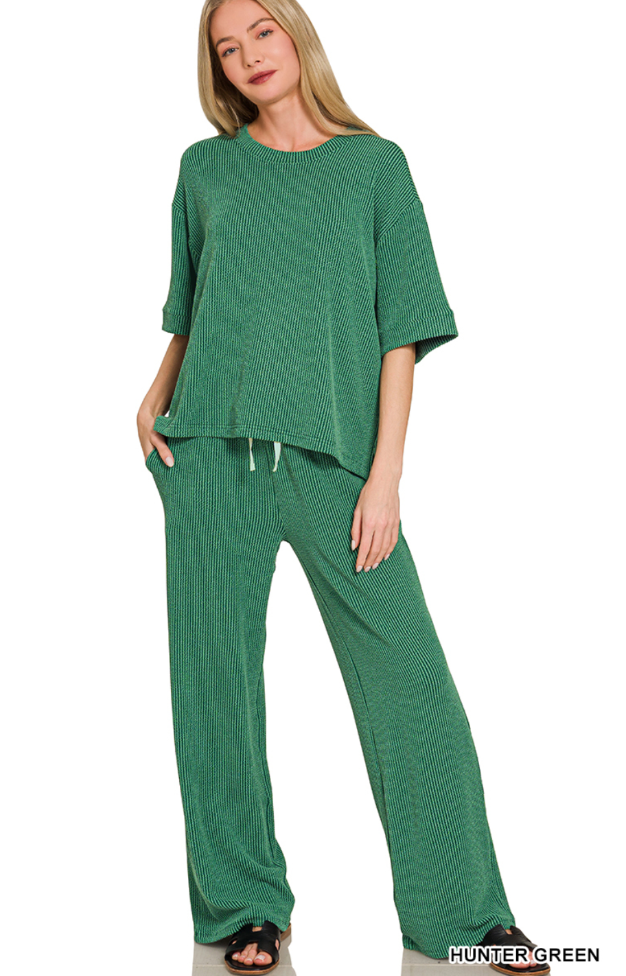 Zenana Ribbed Pants Set