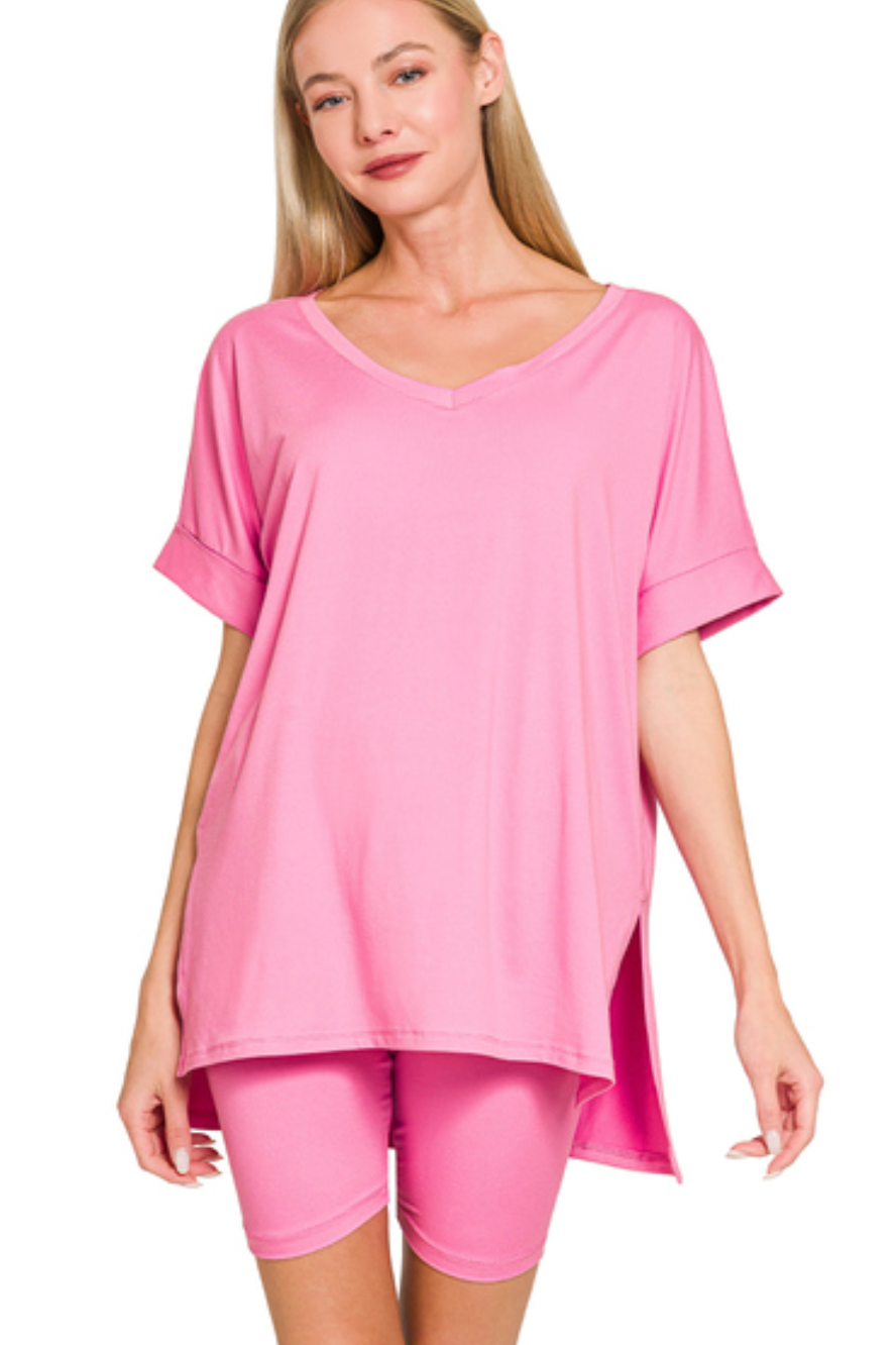 Zenana Bike Shorts & Oversized Shirt Set