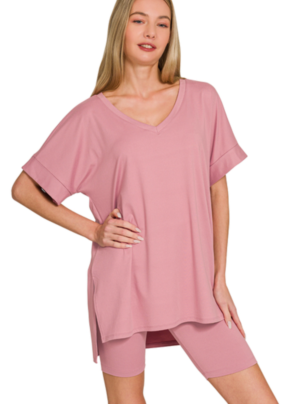 Zenana Bike Shorts & Oversized Shirt Set