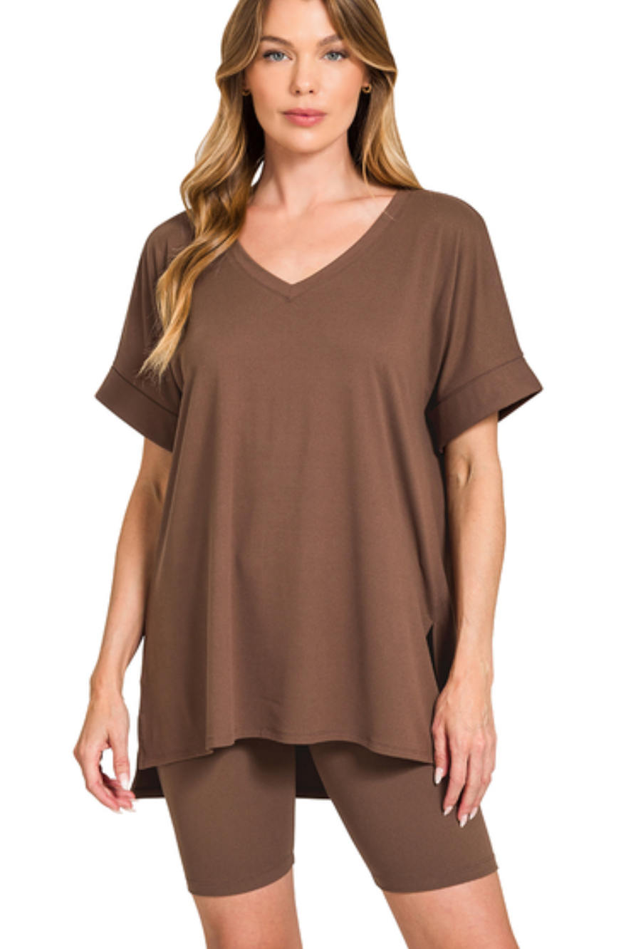 Zenana Bike Shorts & Oversized Shirt Set