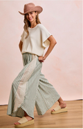 BiBI Floral Eyelet Wide Stripe Pants
