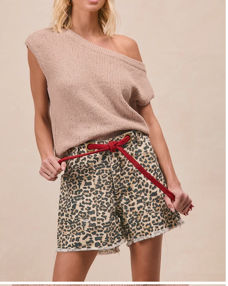 BiBi Leopard Shorts with Braided Belt