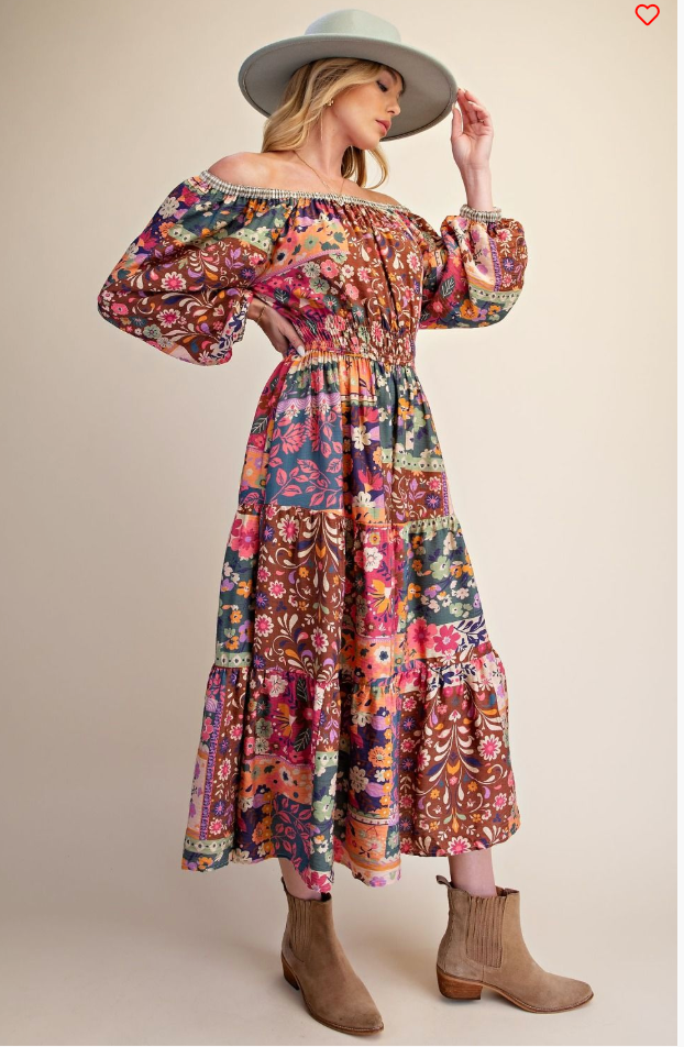 Easel Mixed Patchwork Floral Dress