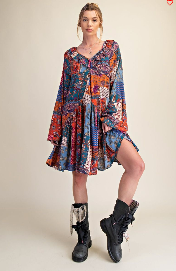 Easel Patchwork Gauze Dress