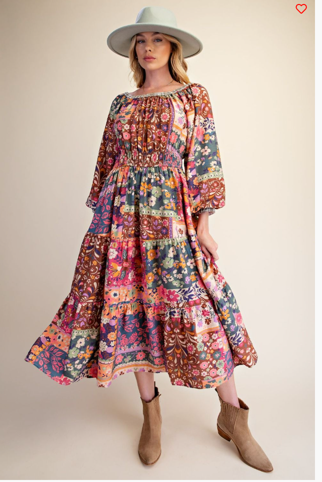 Easel Mixed Patchwork Floral Dress