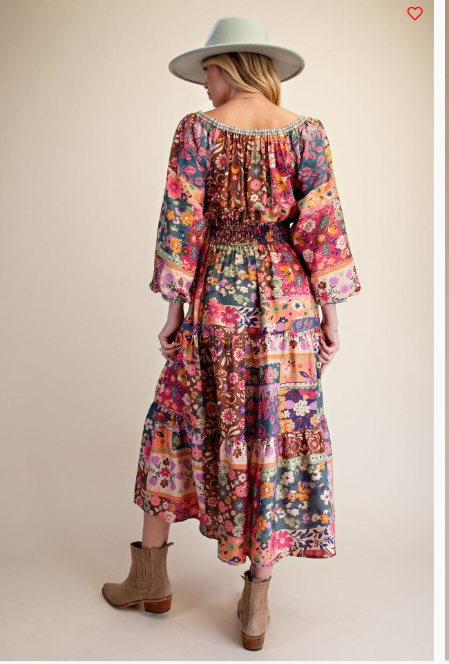 Easel Mixed Patchwork Floral Dress