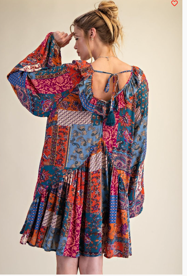 Easel Patchwork Gauze Dress