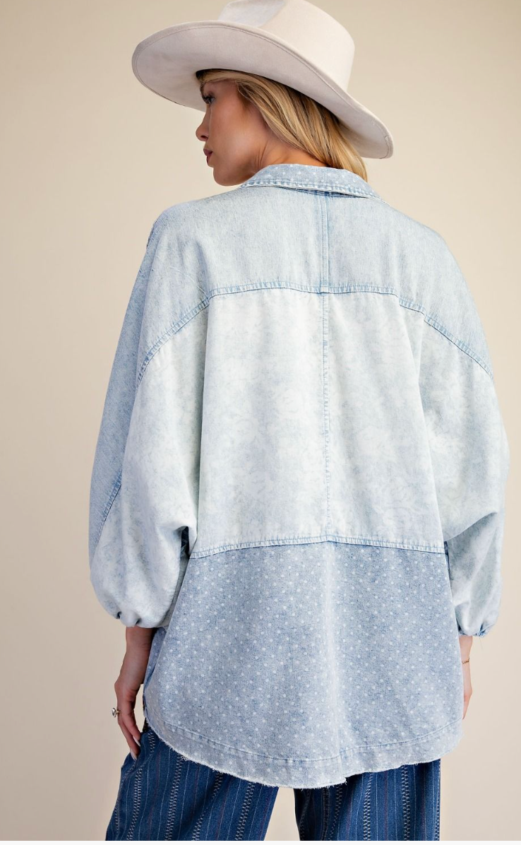 Easel Mixed Print Chambray Shirt