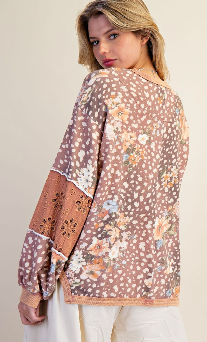 Easel Animal Floral Print Top