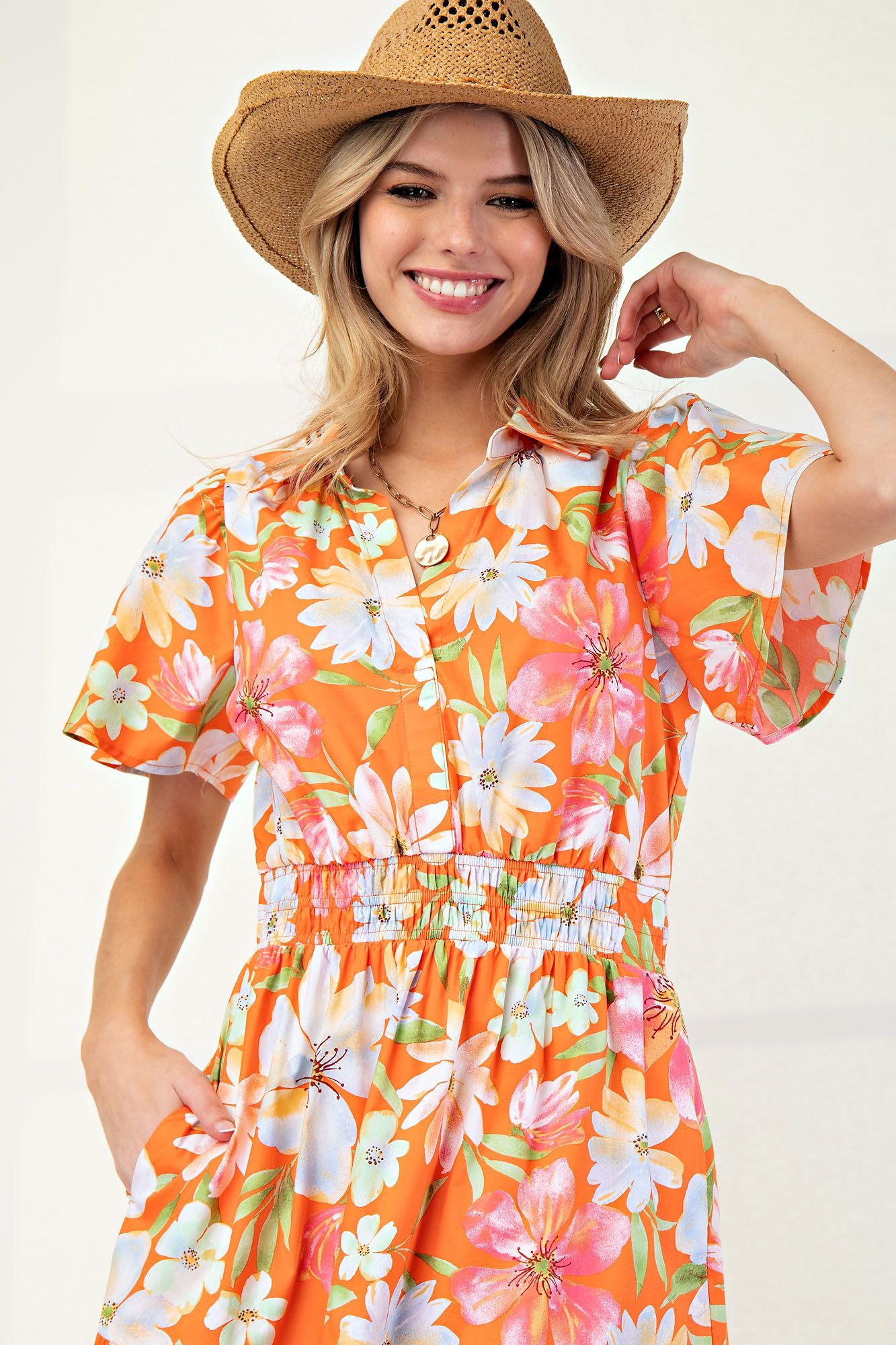 Easel Tangerine Floral Maxi Dress