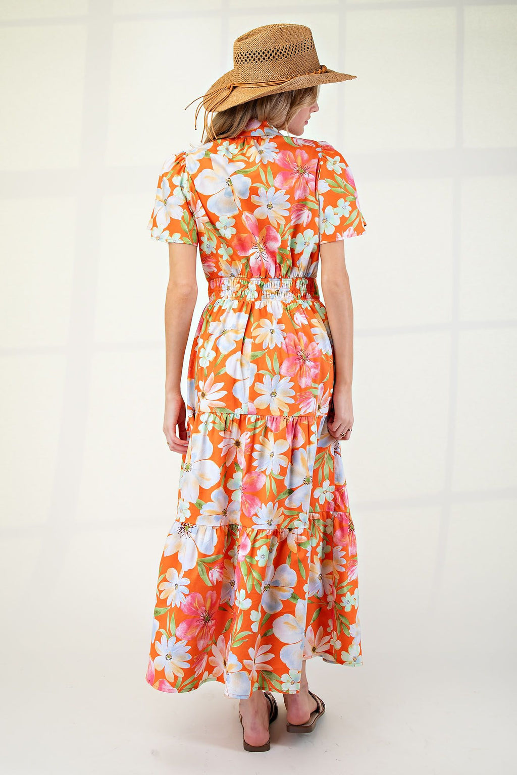 Easel Tangerine Floral Maxi Dress
