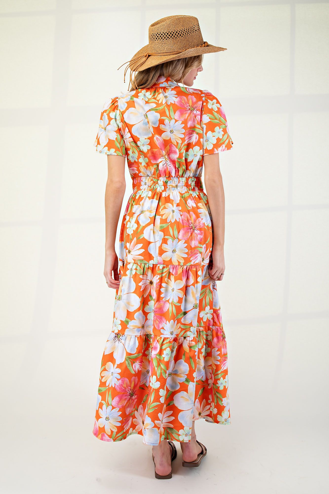 Easel Tangerine Floral Maxi Dress