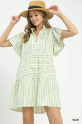 Umgee Striped Flutter Sleeve Babydoll Dress
