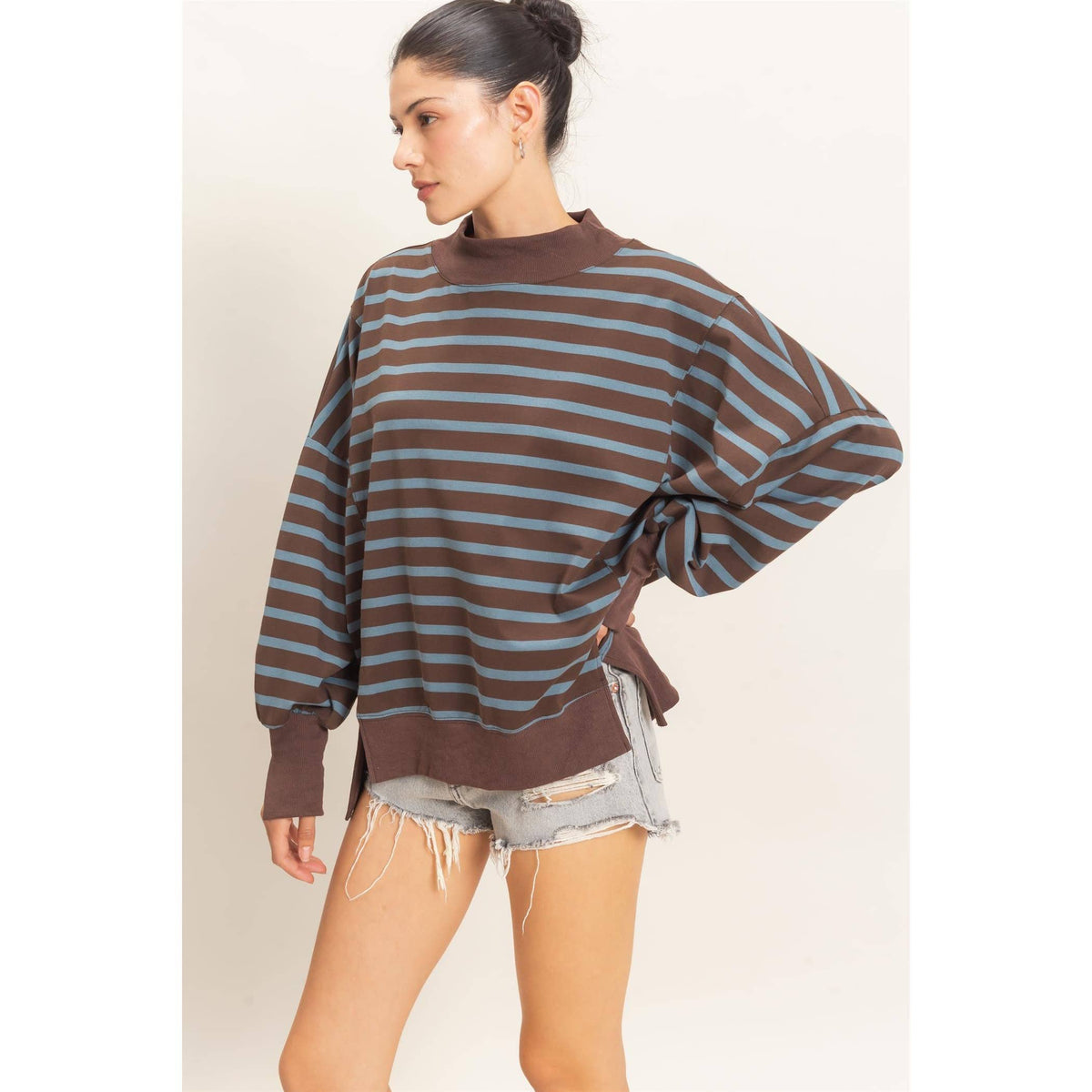 Hyfve Striped Mock Neck Sweatshirt