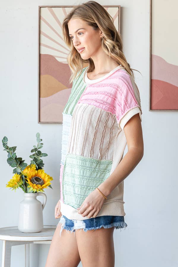 7th Ray Color Block Textured Top