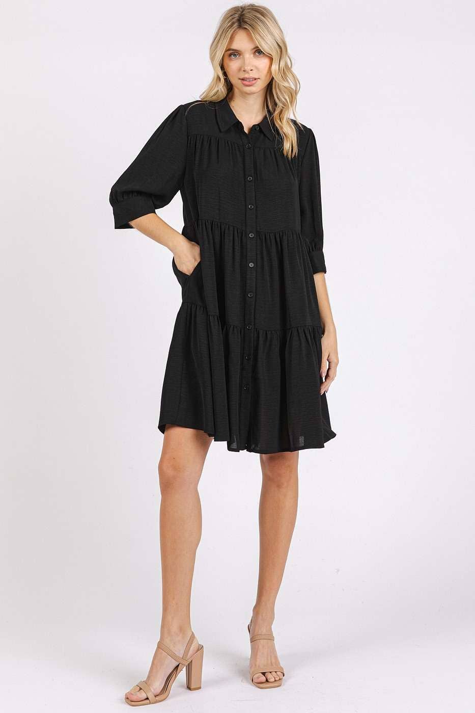 Mitto Shop Ruffled Tier Buttoned Shirt Dress