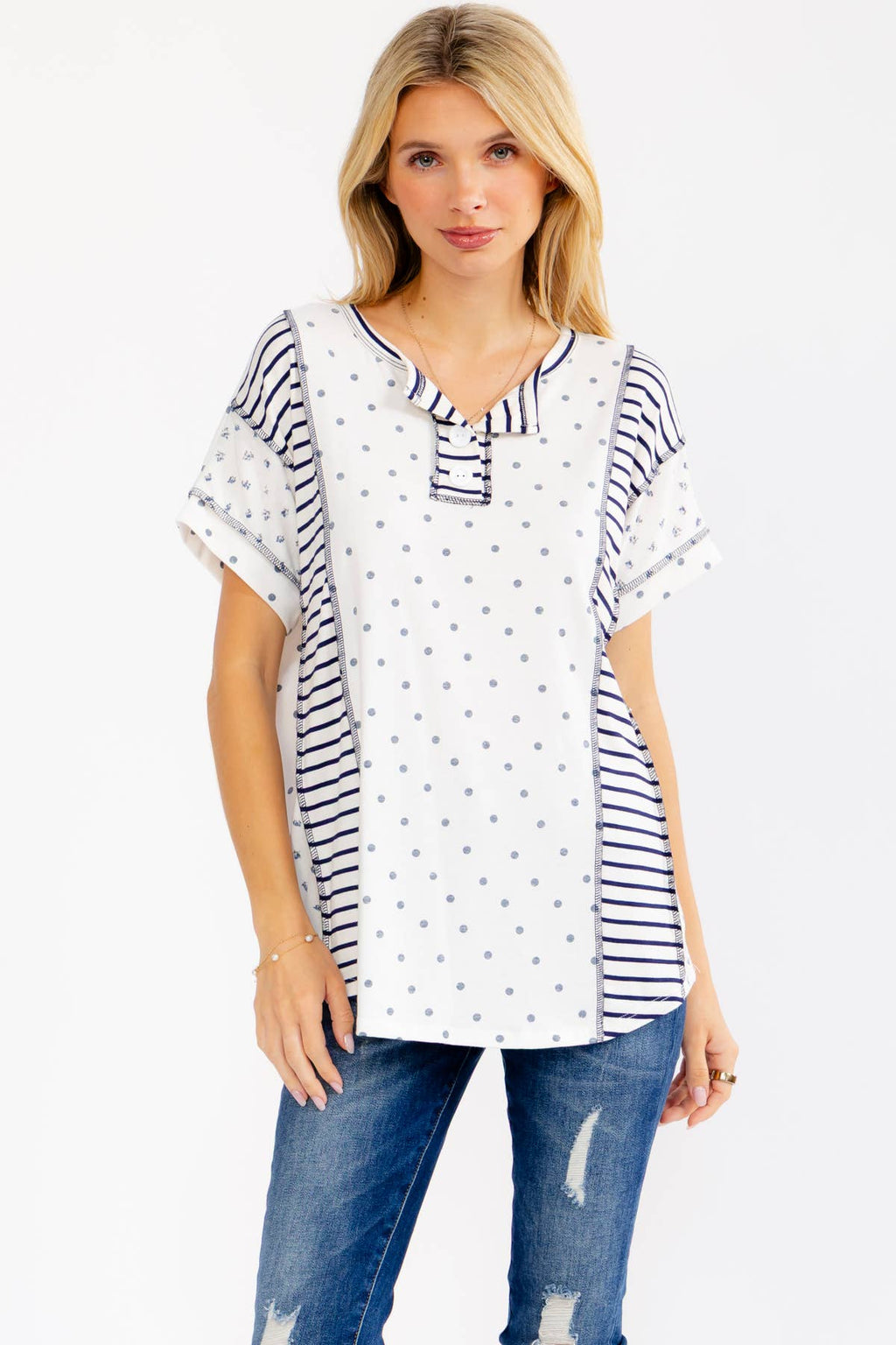 7th Ray Mixed Print Henley