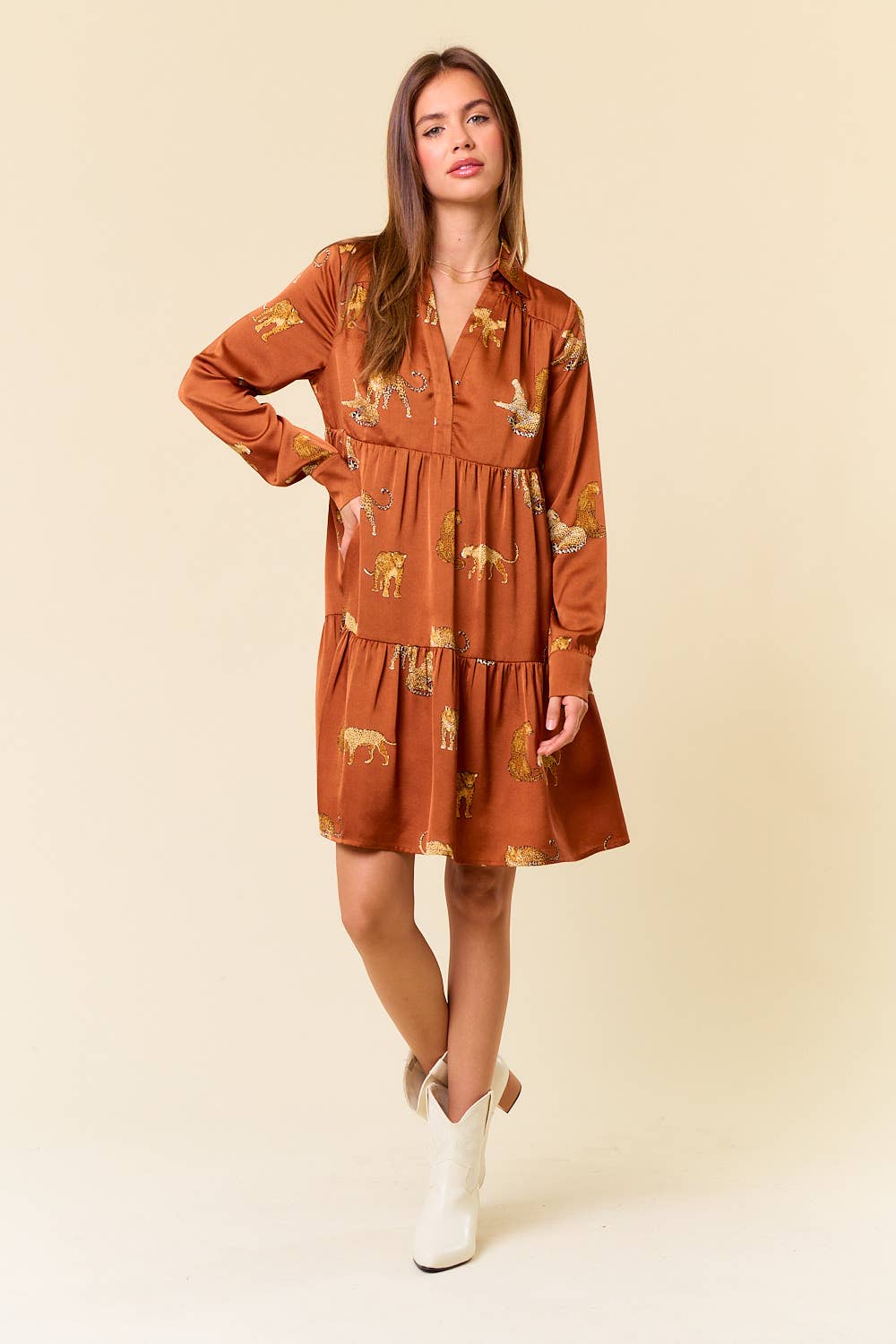 Doe & Rae Satin Cheetah Dress