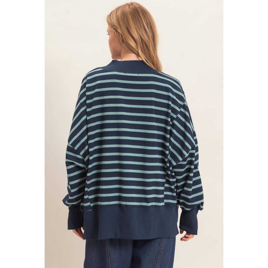 Hyfve Striped Mock Neck Sweatshirt
