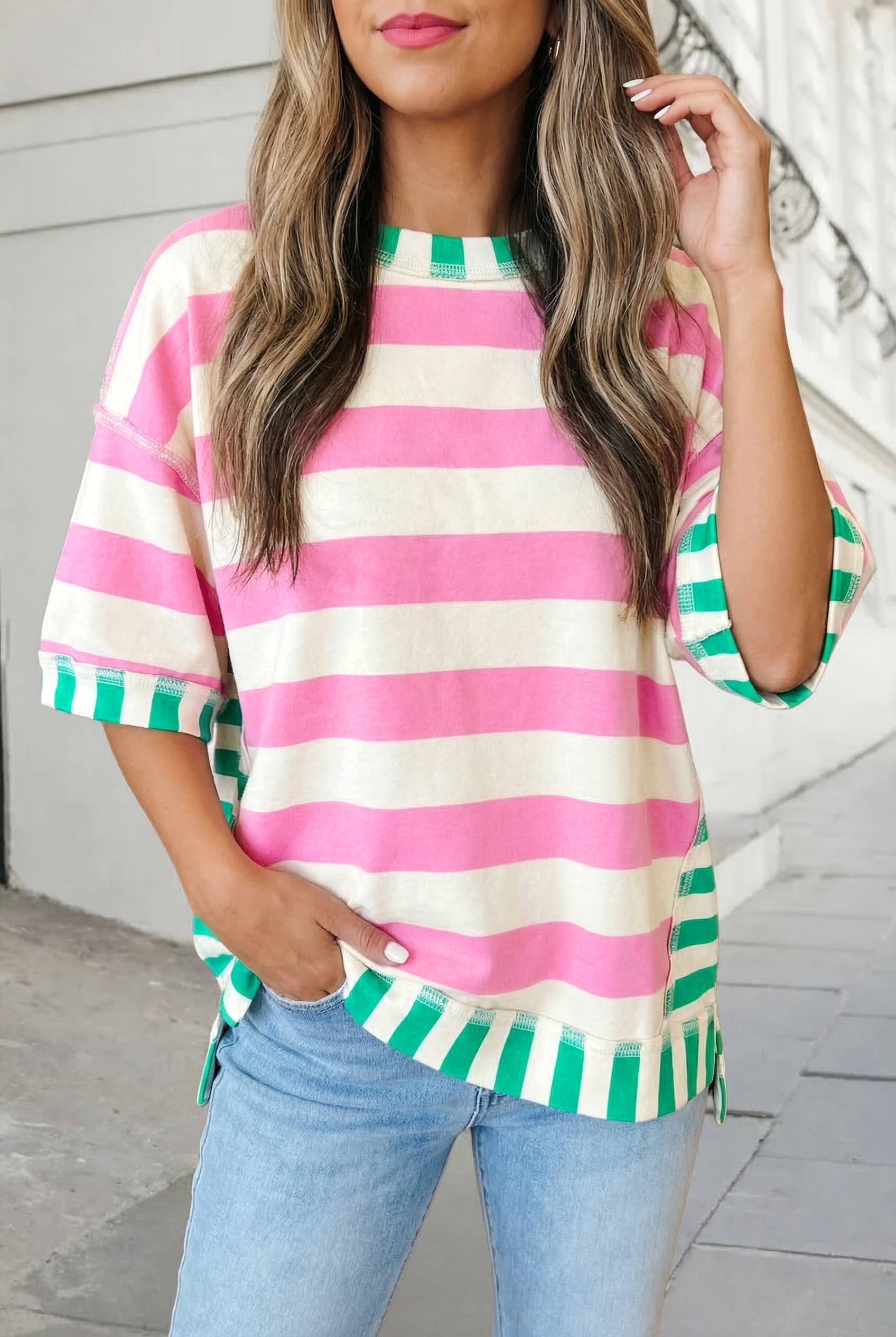 Aapparella Striped Short Sleeve Top
