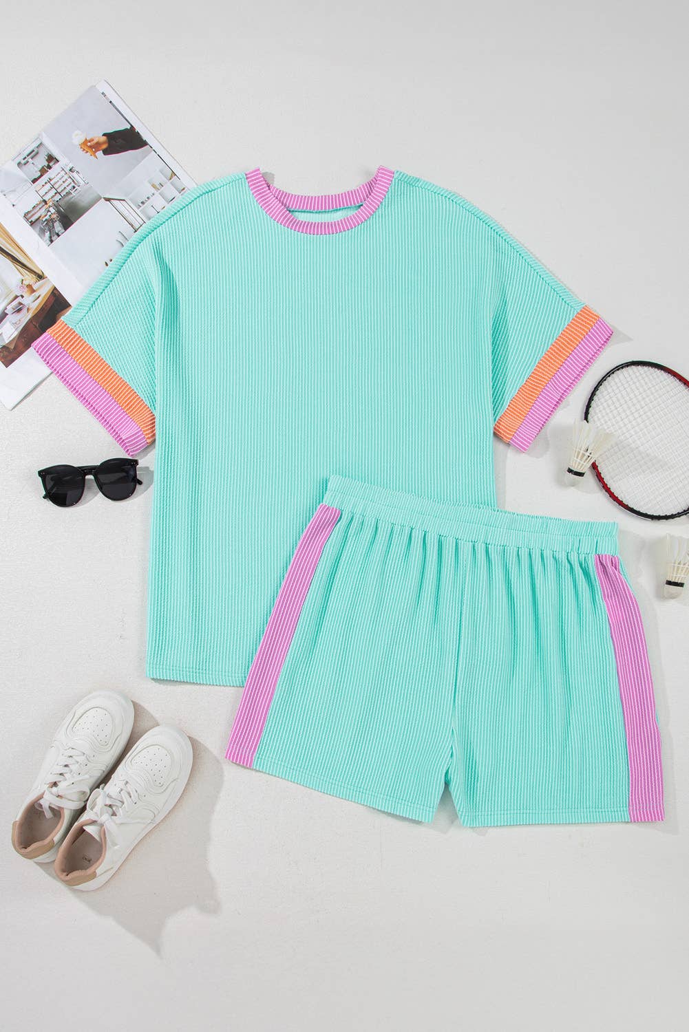 66DISCO Plus Size Ribbed Short Set