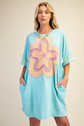 EASEL Floral Patch Washed Cotton Dress