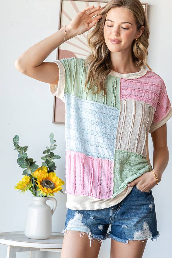 7th Ray Color Block Textured Top
