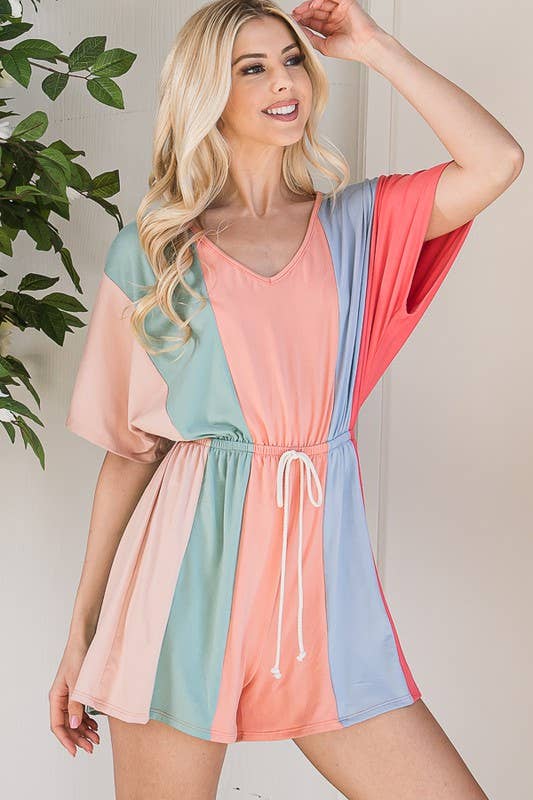 lovely melody Color Block Romper