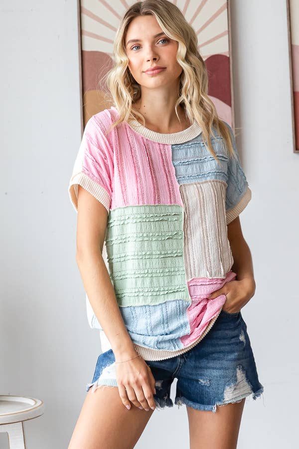7th Ray Color Block Textured Top