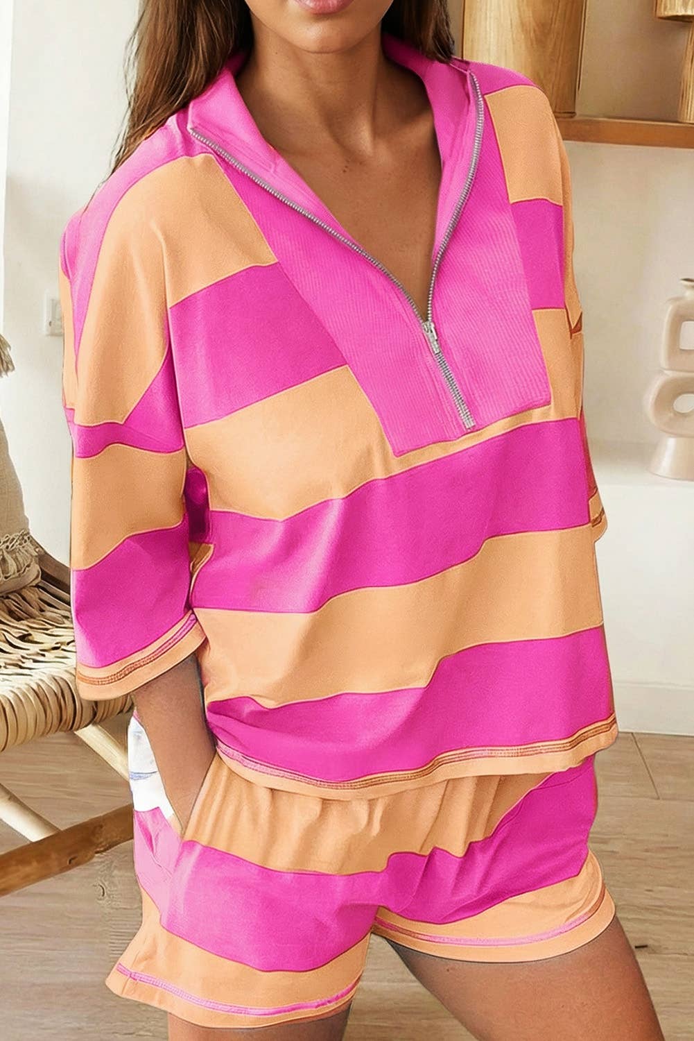66DISCO Striped Half Zip Set