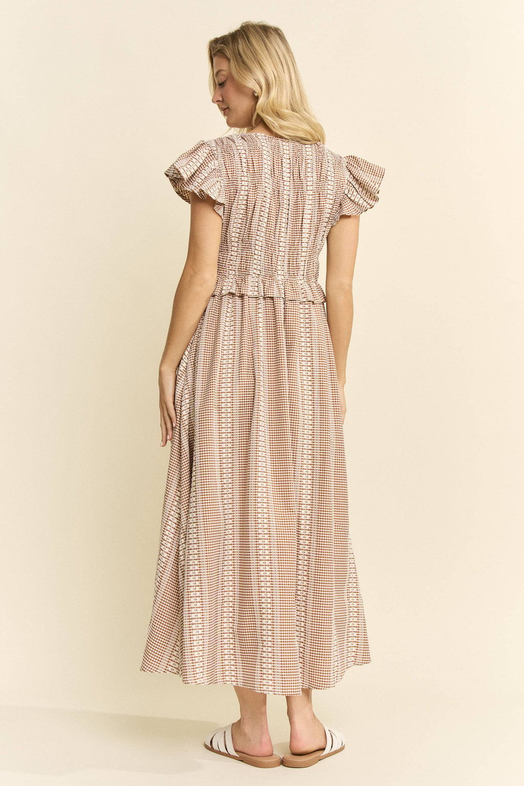 VINTAGE CHECK SMOCKED MIDI DRESS