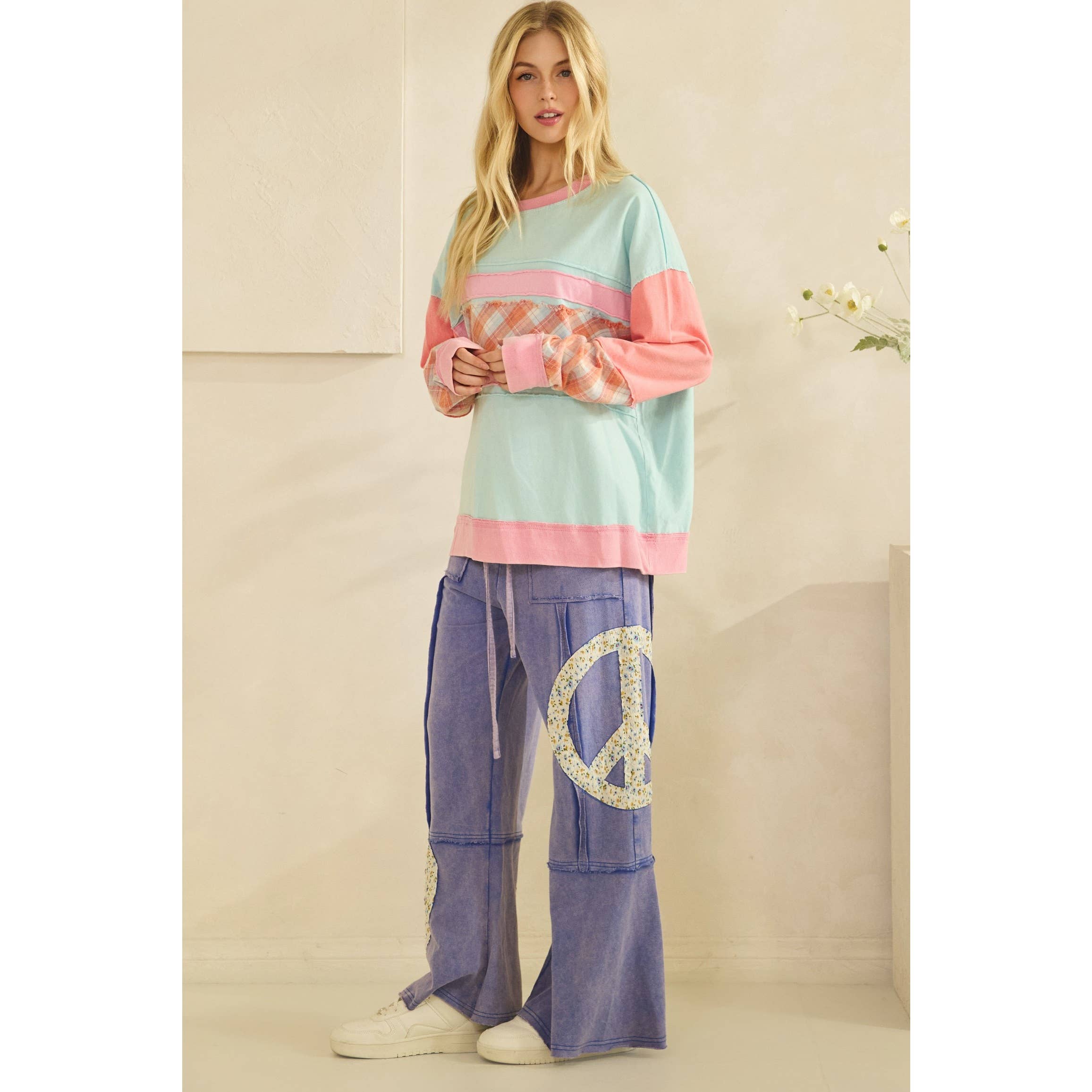 Sage + Fig COLORBLOCK PLAID PATCHWORK PULLOVER