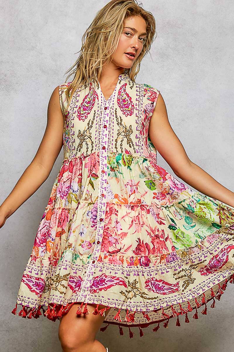 POL Floral Tassel Dress