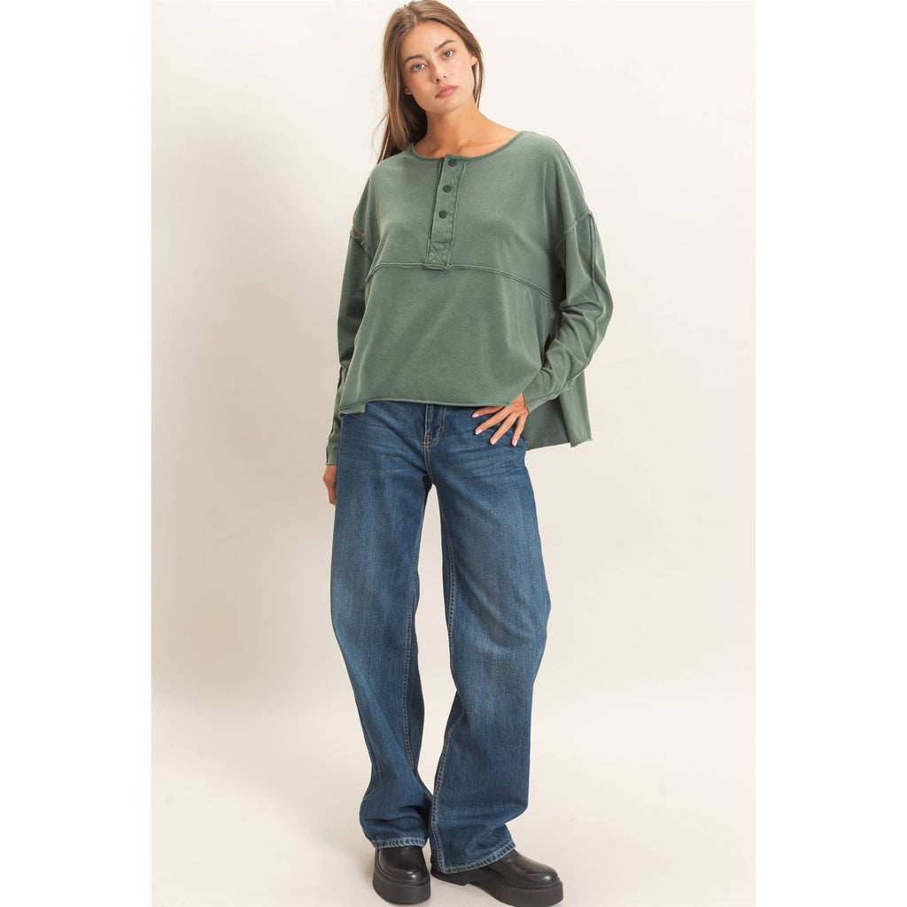 Double Zero Oversized Henley Top
