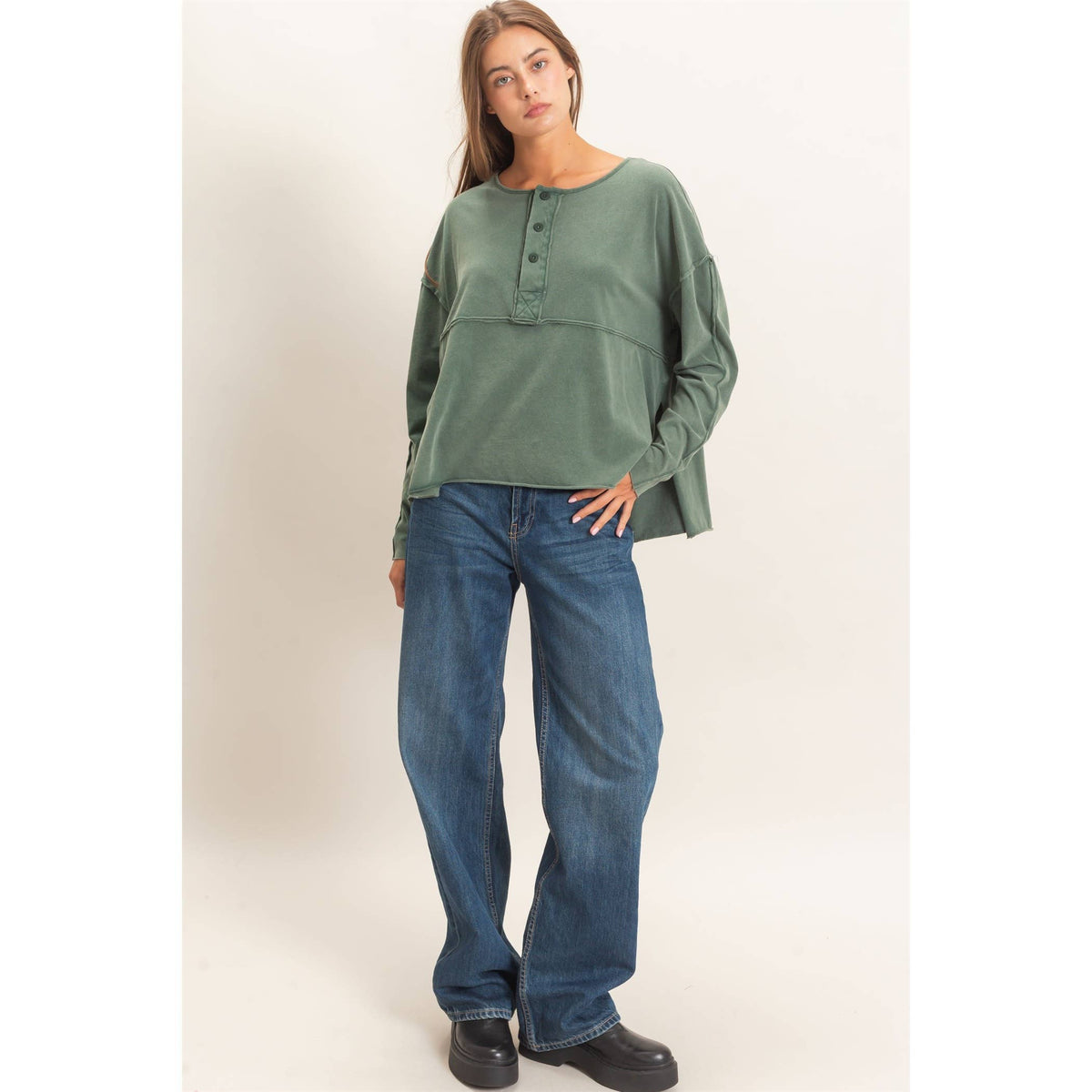 Double Zero Oversized Henley Top