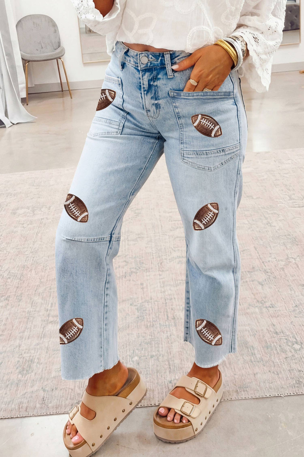 Evela Sequin Football Jeans