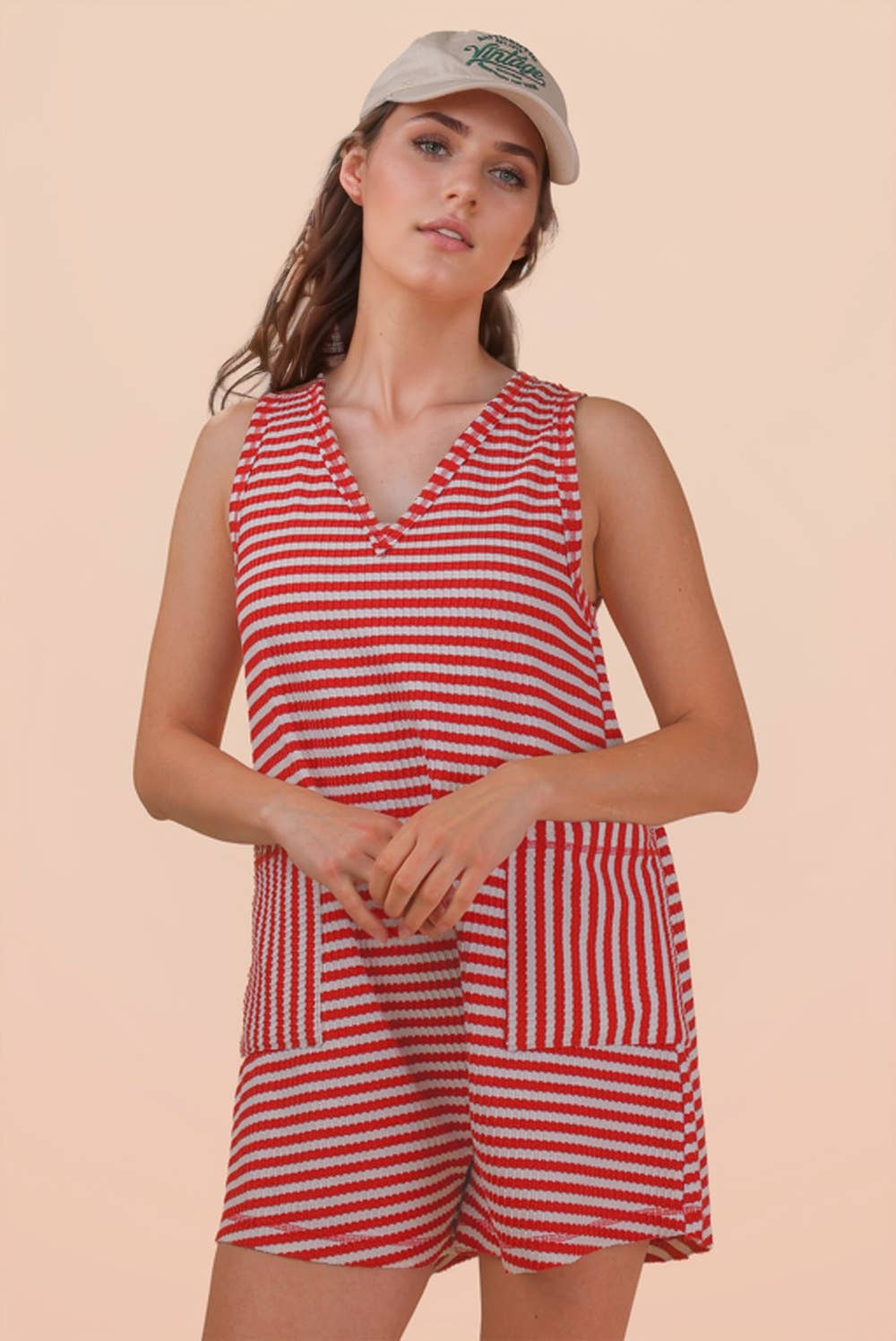 VERY J Striped Knit Romper
