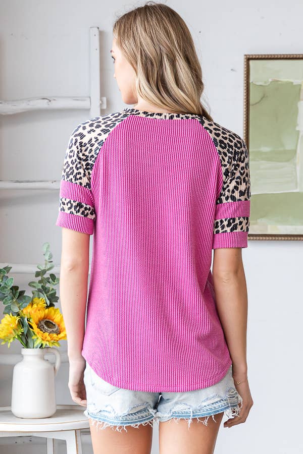 7th Ray Rib Animal Print Top