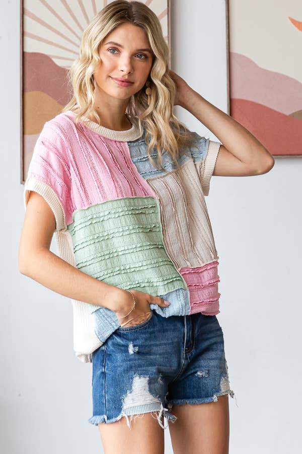 7th Ray Color Block Textured Top