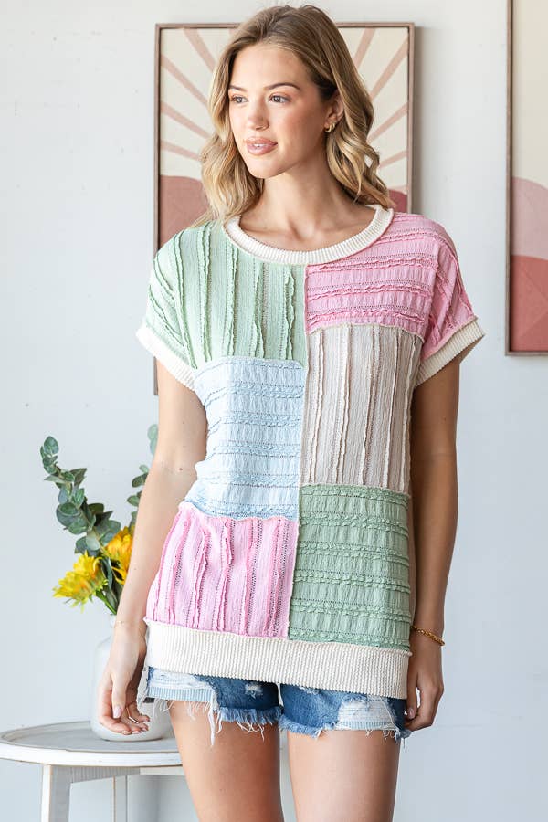 7th Ray Color Block Textured Top
