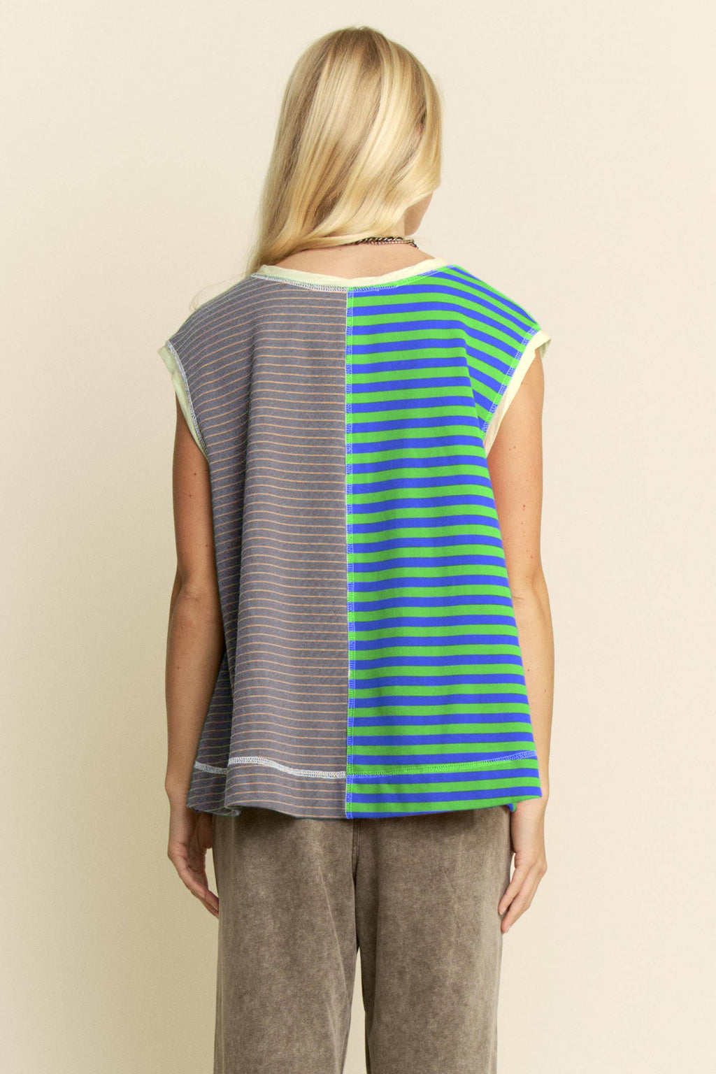 Davi & Dani Mixed-Stripe Colorblock  Top