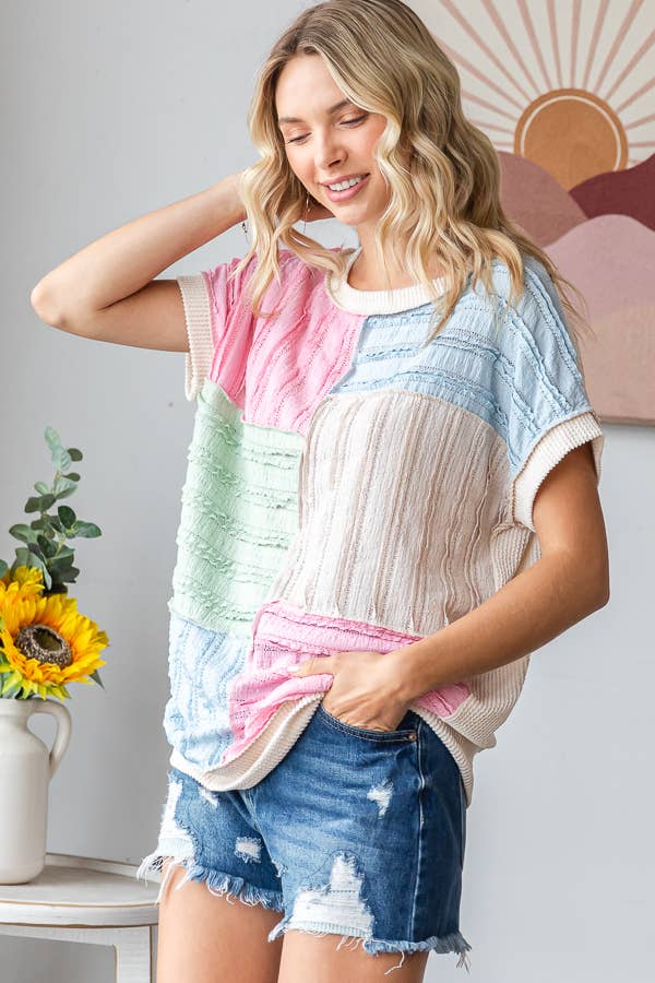7th Ray Color Block Textured Top