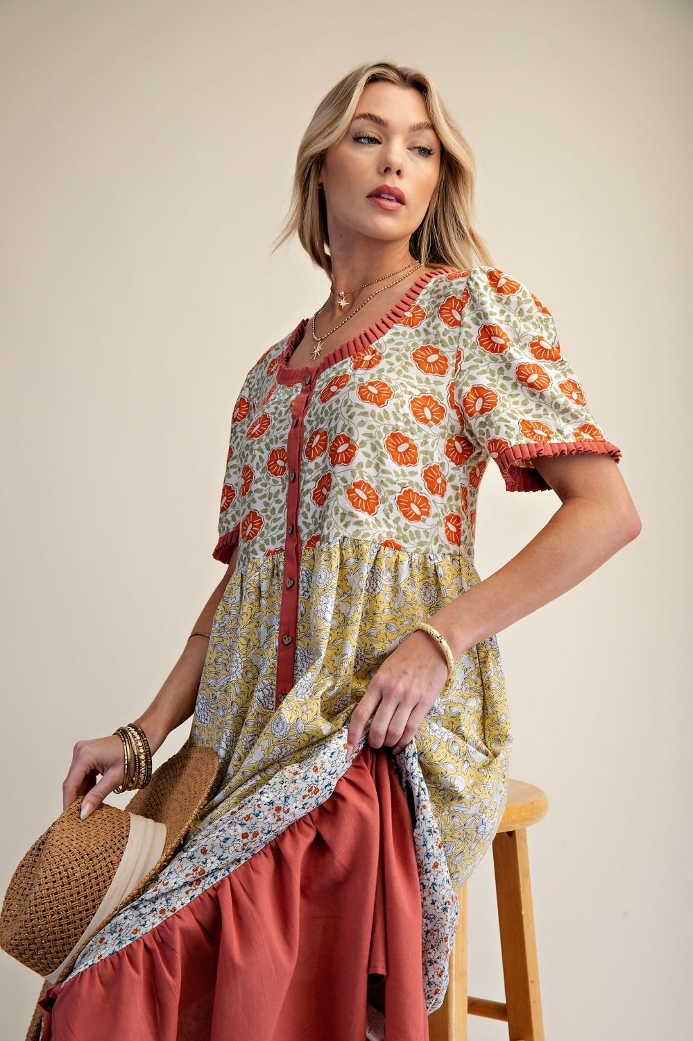 Easel Print Tiered Maxi Dress