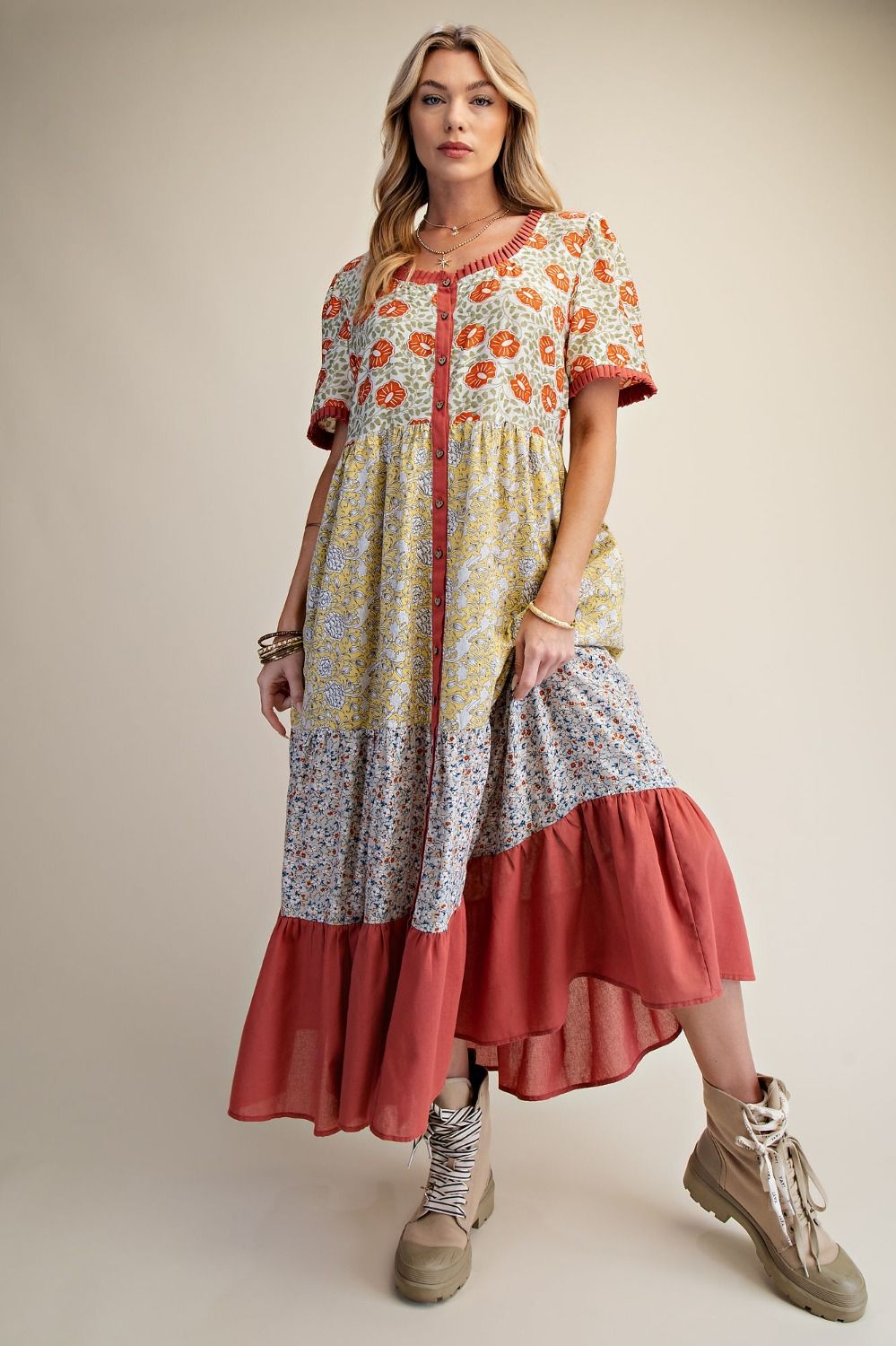 Easel Print Tiered Maxi Dress