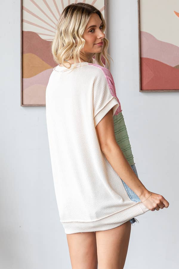 7th Ray Color Block Textured Top