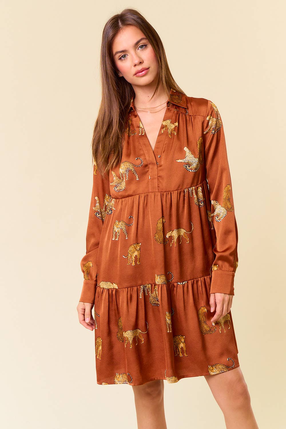 Doe & Rae Satin Cheetah Dress